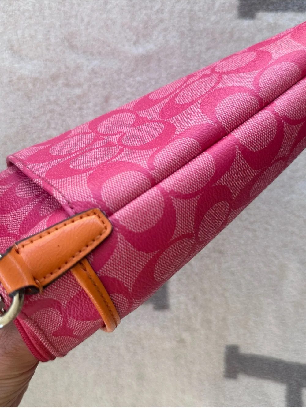 Coach Pink Signature Canvas Bag with Orange Stripe